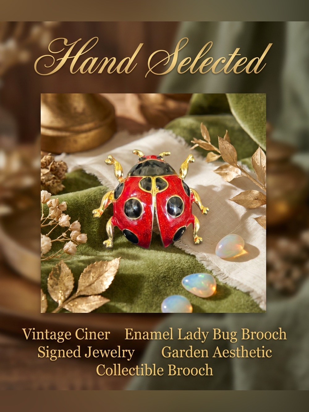 Vintage Signed Ciner Enamel Lady Bug Brooch
